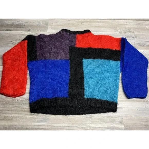 Vintage Color Block Mohair Sweater Royal Mile Edinburgh Hand Knit‎ Neva McIntosh
